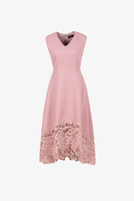 Đầm xòe cổ V sát nách phối ren hồng