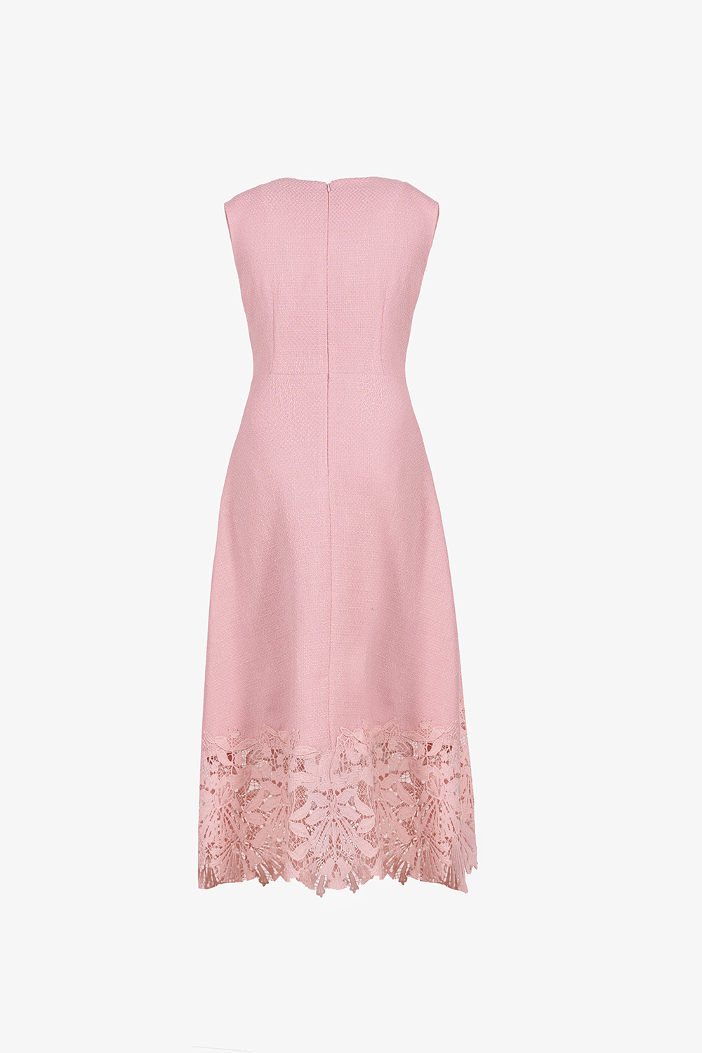 Đầm xòe cổ V sát nách phối ren hồng