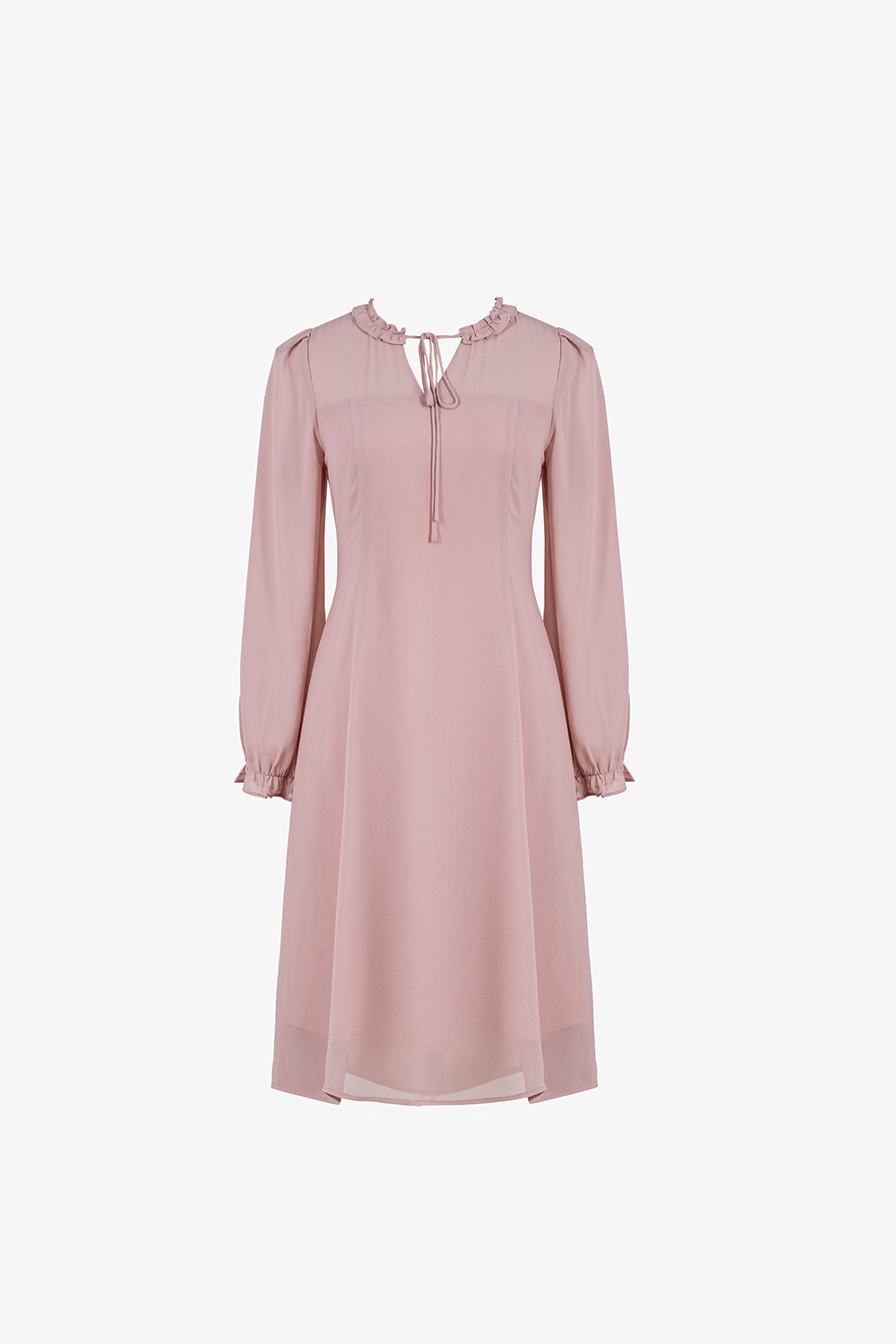 Đầm hồng công sở dáng chữ A tay dài