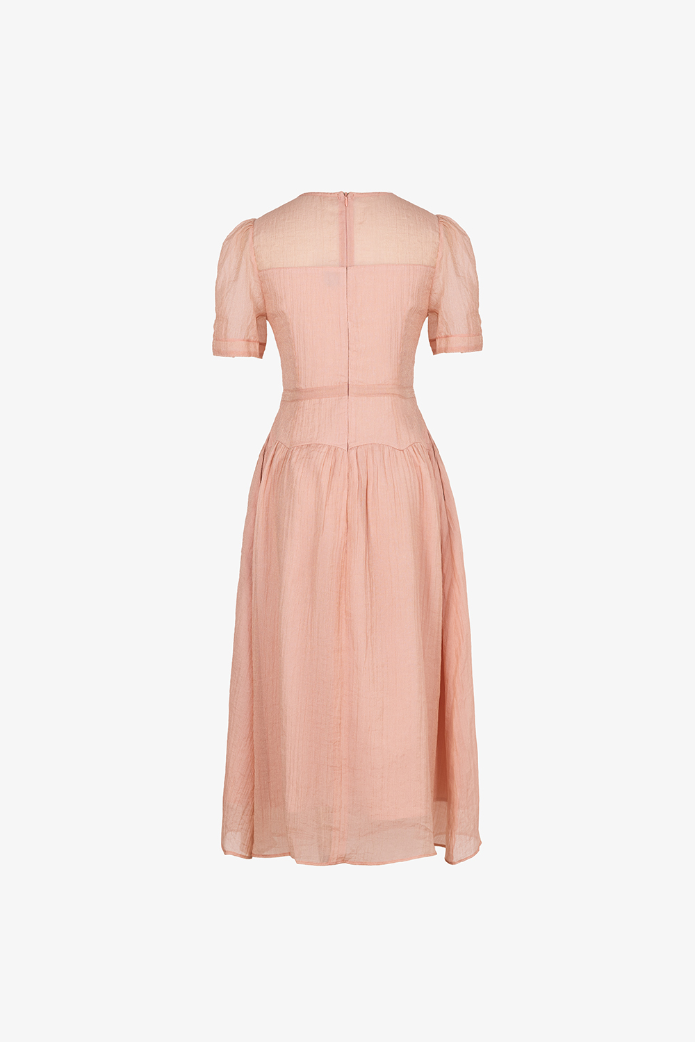 Đầm xòe tơ nhún cổ tròn chiết eo lượn sóng