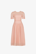 Đầm xòe tơ nhún cổ tròn chiết eo lượn sóng