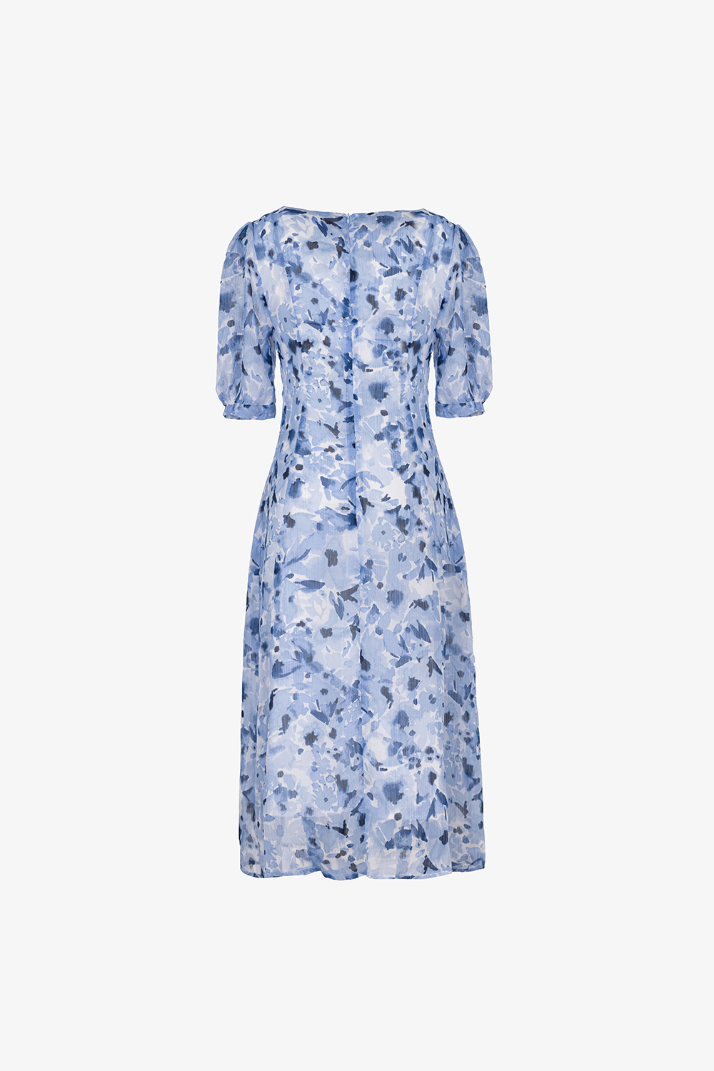 Đầm voan hoa xanh dáng xòe chữ A tay lửng