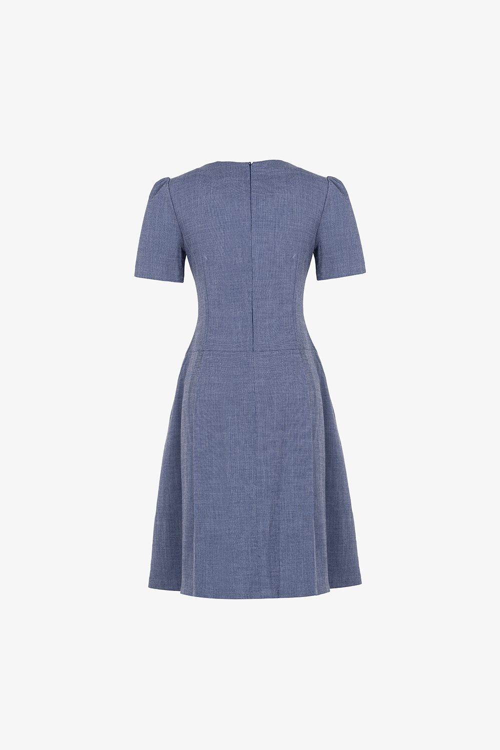 Đầm xòe công sở xếp ly cổ V phối nút