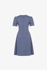 Đầm xòe công sở xếp ly cổ V phối nút