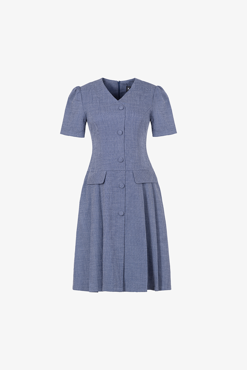 Đầm xòe công sở xếp ly cổ V phối nút