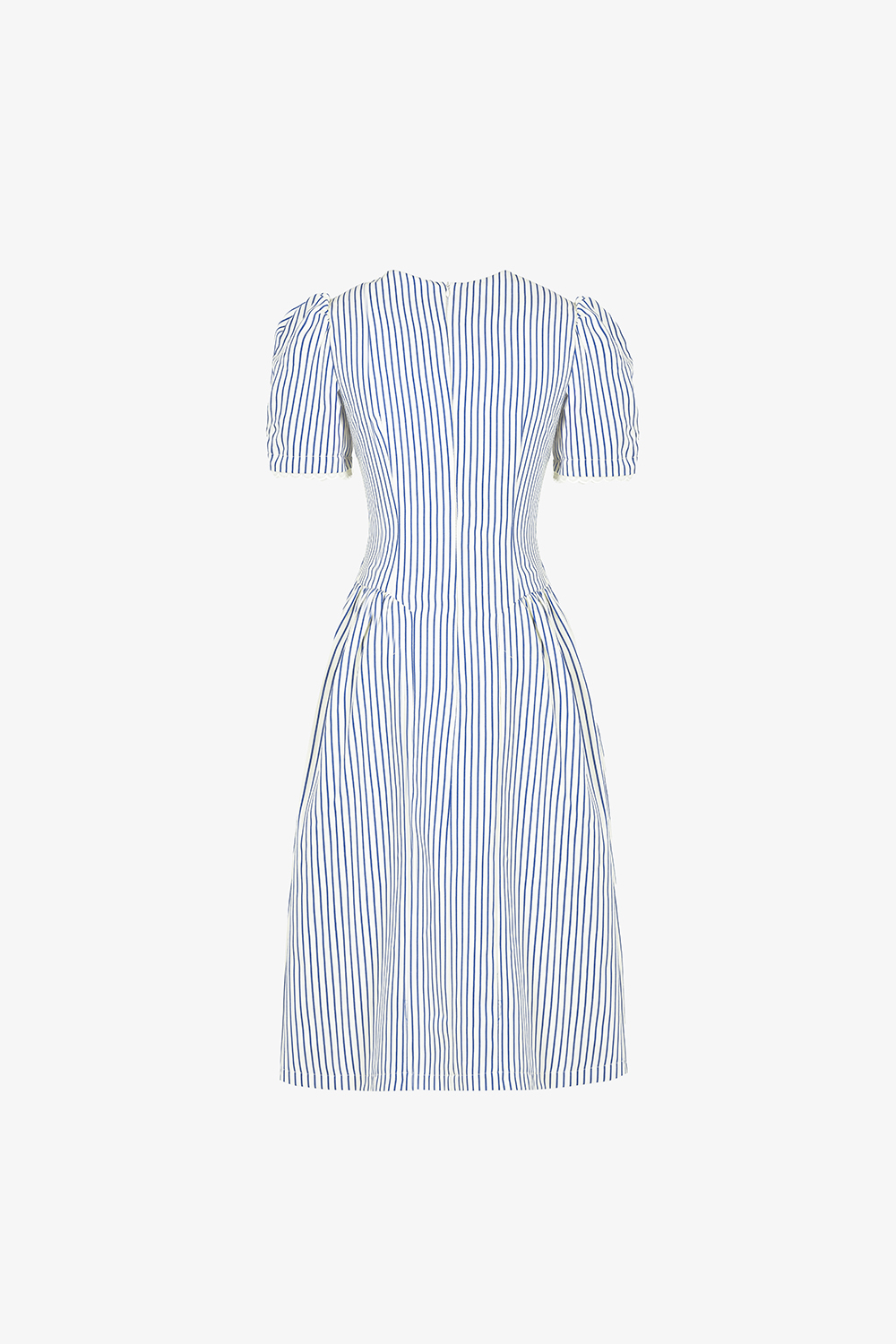 Đầm công sở dáng xòe kẻ sọc xanh cổ V