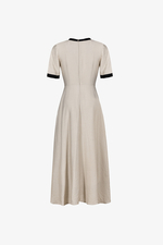 Đầm dài midi xòe cổ tròn phối viền đen