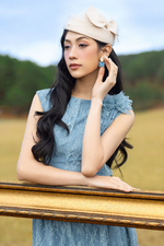 Đầm tiệc ren xanh đính hoa cao cấp