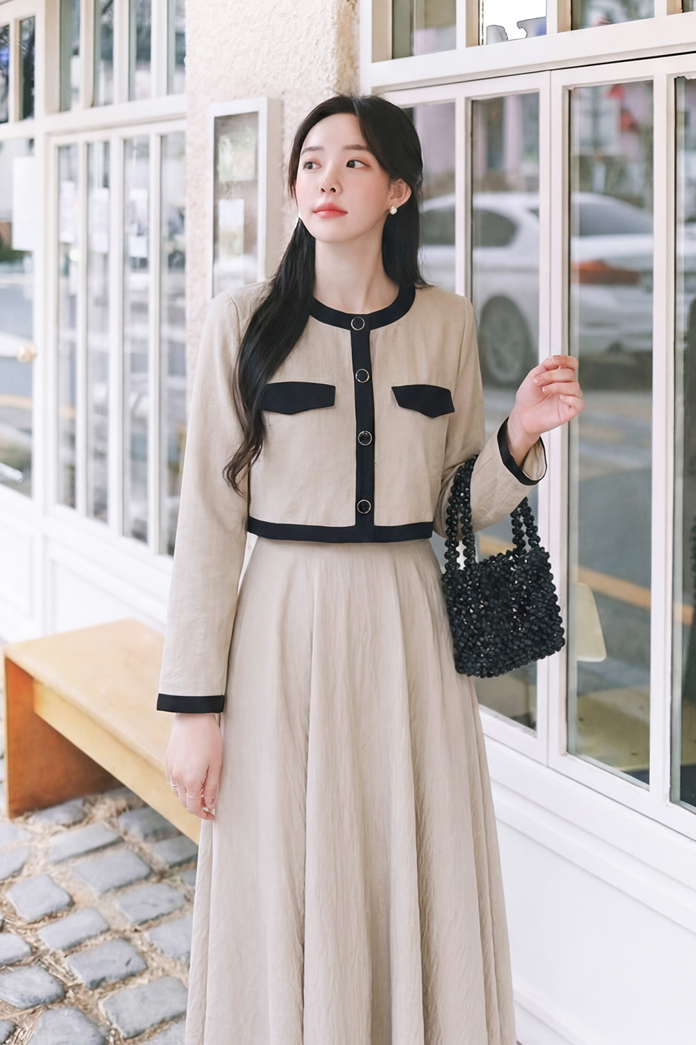 Áo khoác nữ dáng suông lửng tay dài