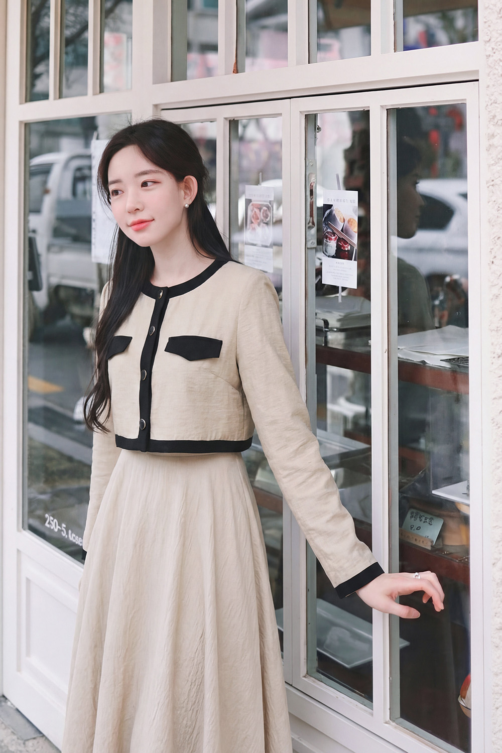 Áo khoác nữ dáng suông lửng tay dài