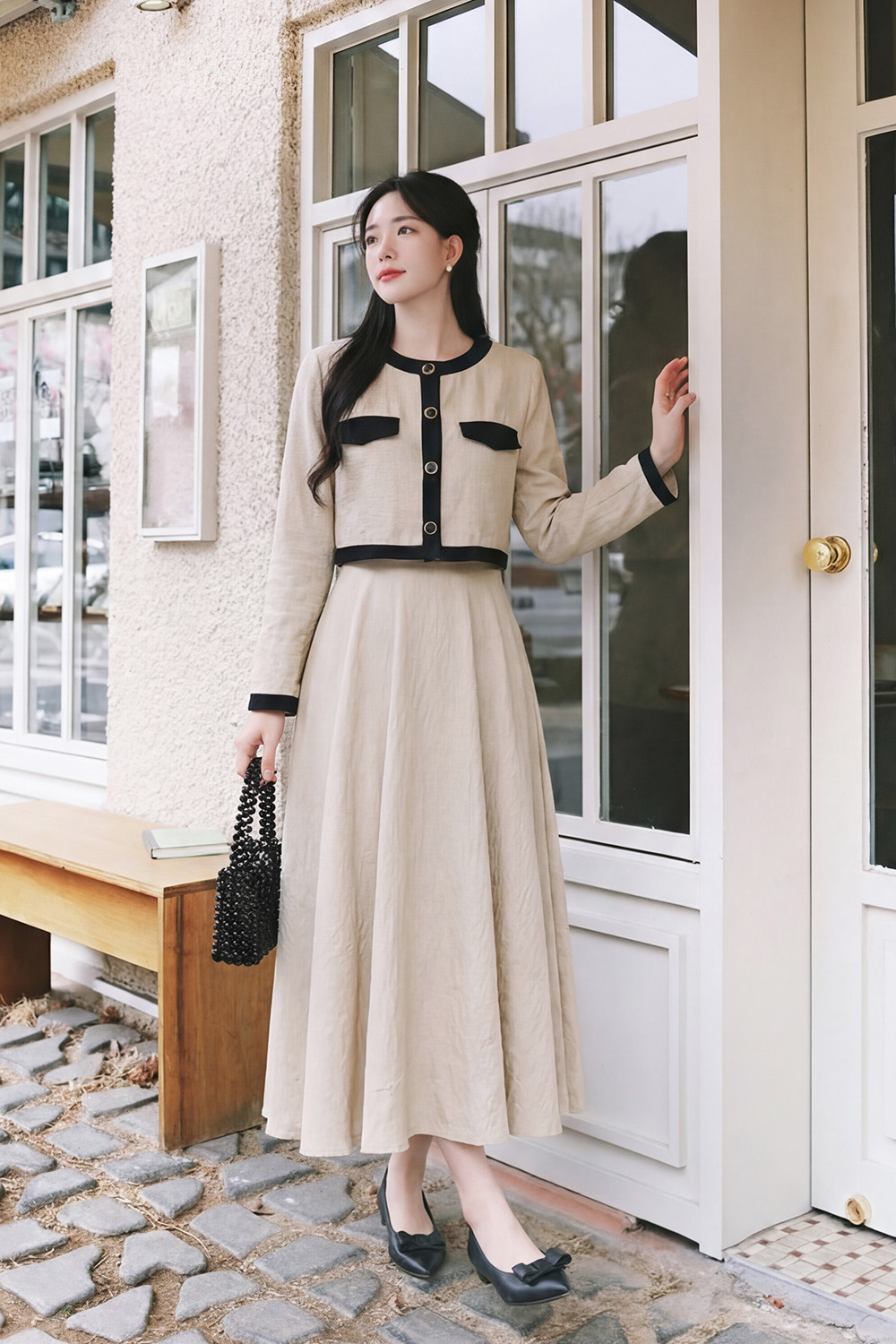 Áo khoác nữ dáng suông lửng tay dài