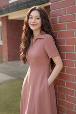 Đầm công sở chữ A nhấn eo cổ sơ mi