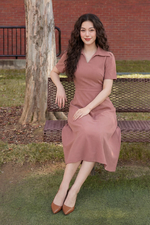 Đầm công sở chữ A nhấn eo cổ sơ mi