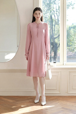 Đầm hồng công sở dáng chữ A tay dài