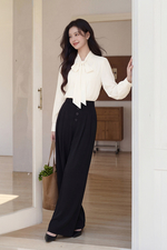 Quần đen công sở ống suông rộng lưng cao