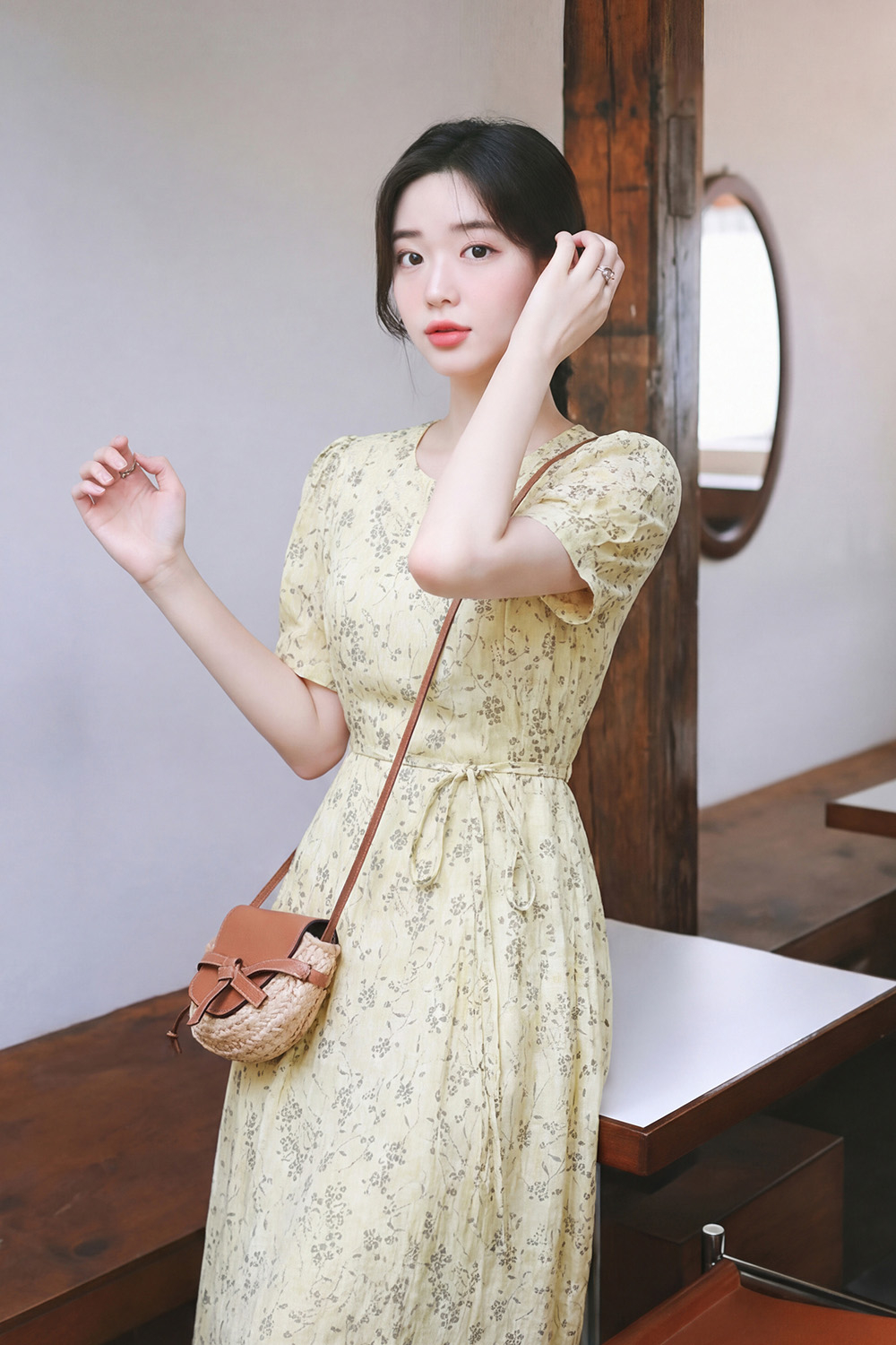 Đầm hoa nhí dáng xòe eo thắt nơ