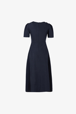 Đầm xòe công sở cổ lệch xếp ly