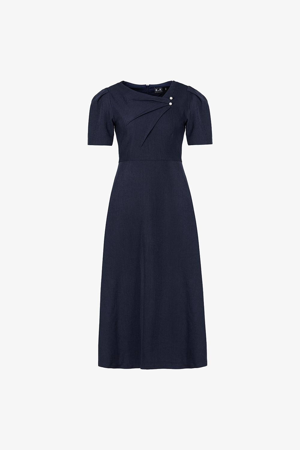 Đầm xòe công sở cổ lệch xếp ly