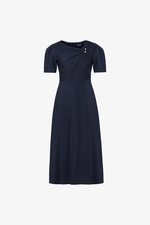 Đầm xòe công sở cổ lệch xếp ly