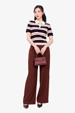 Áo polo len dệt kim phối sọc