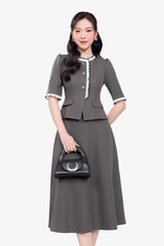 Áo kiểu công sở viền trắng cổ tròn