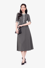 Áo kiểu công sở viền trắng cổ tròn