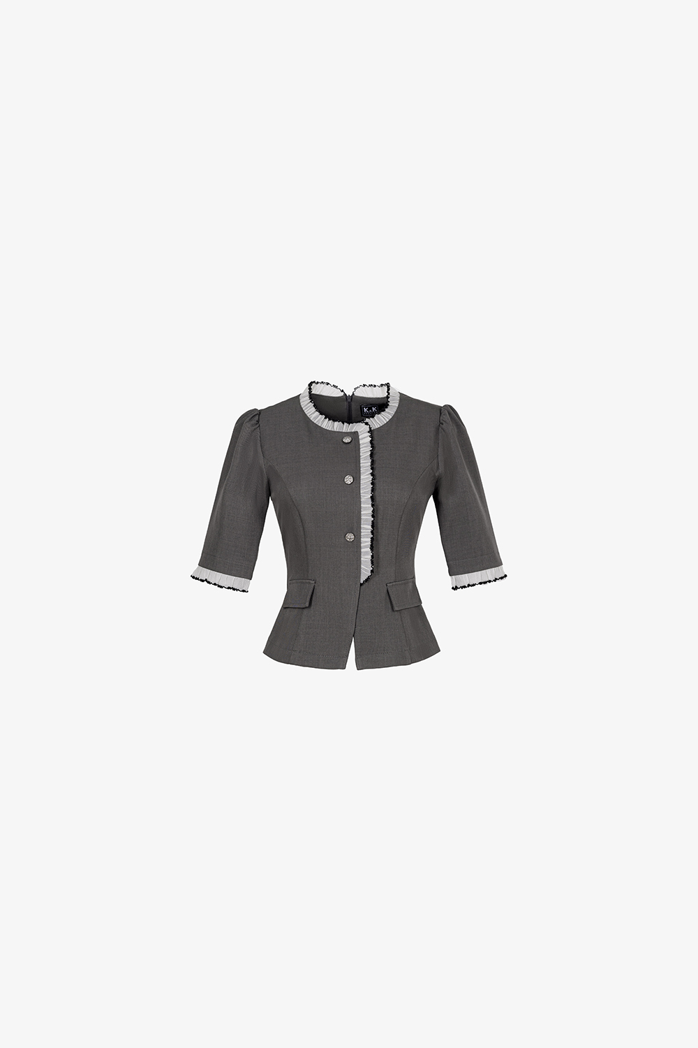 Áo kiểu công sở viền trắng cổ tròn