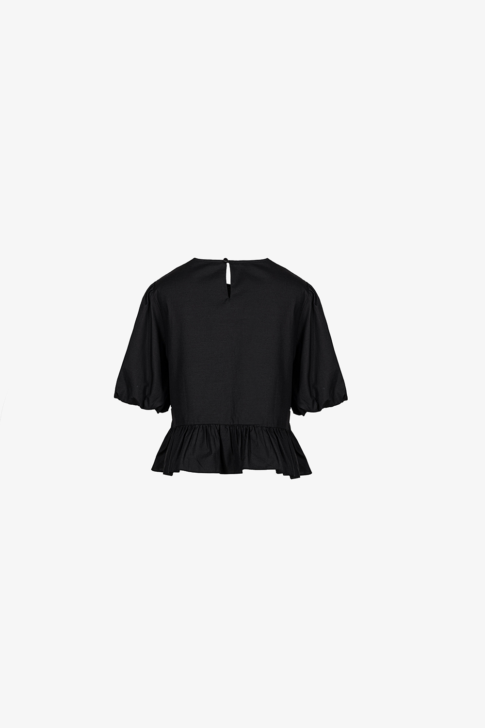 Áo peplum đen tay phồng xếp ly ngực