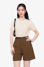 Áo len dệt kim tay ngắn màu trắng kem