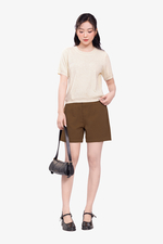 Áo len dệt kim tay ngắn màu trắng kem