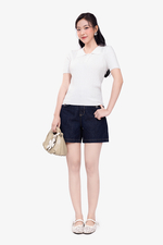 Áo polo nữ len dệt kim màu trắng