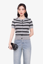 Áo len dệt kim màu xám sọc đen