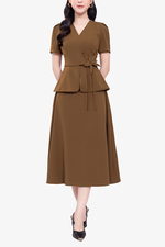 Chân váy công sở dáng xòe chữ A màu nâu