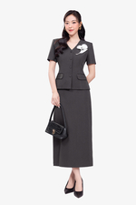 Chân váy dài dáng suông xẻ sau màu xám