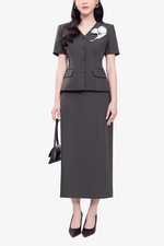 Chân váy dài dáng suông xẻ sau màu xám