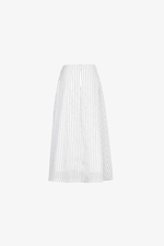 Chân váy linen kẻ sọc dáng xòe màu trắng