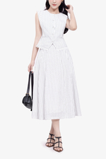 Chân váy linen kẻ sọc dáng xòe màu trắng