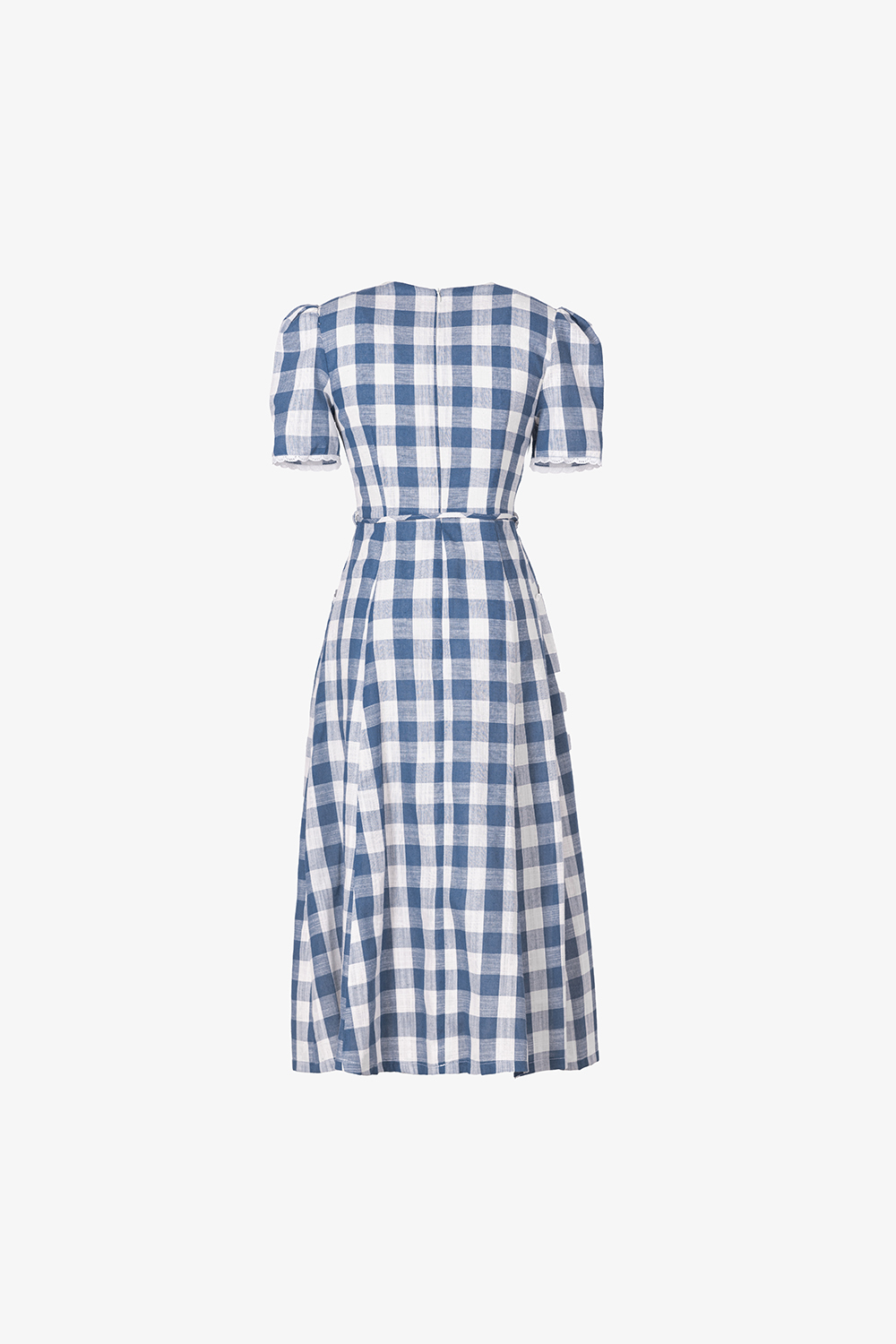 Đầm xòe caro dáng dài cổ V thắt nơ eo