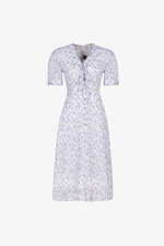 Đầm voan hoa nhí dáng A cổ V thắt nơ