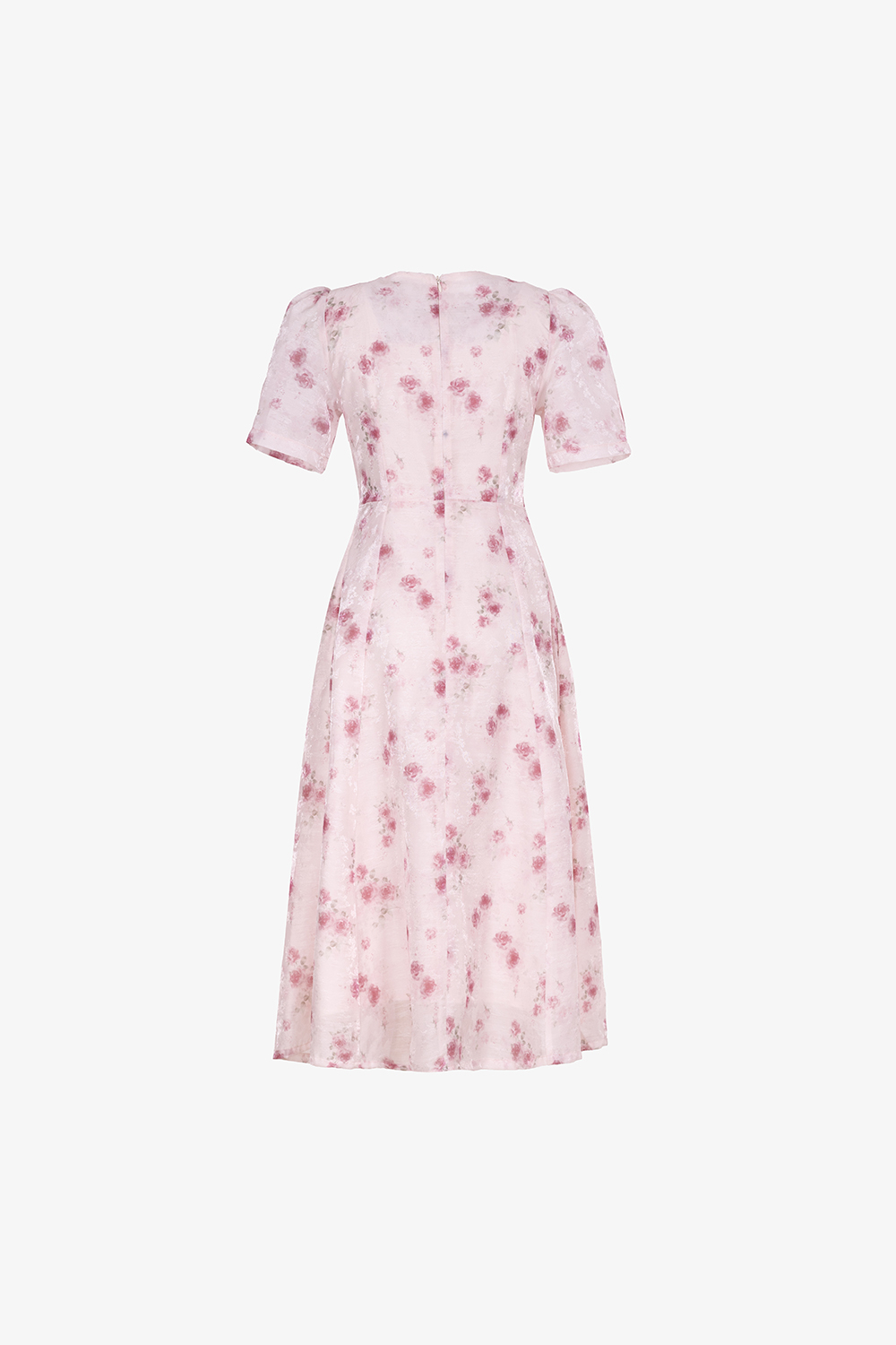 Đầm hoa hồng dáng xòe cổ tròn đính nơ