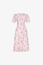 Đầm hoa hồng dáng xòe cổ tròn đính nơ