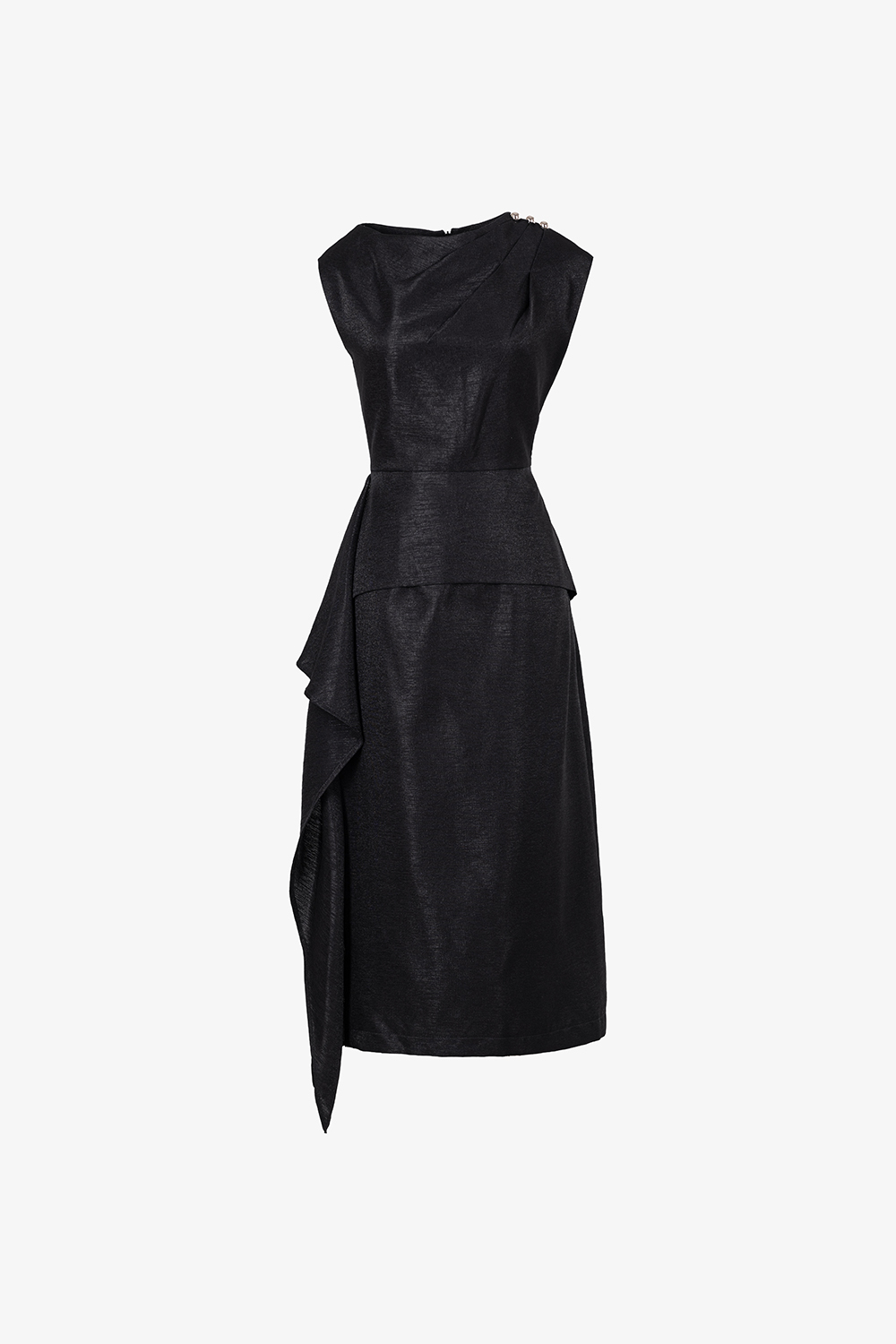 Đầm đen peplum dáng dài tay chờm