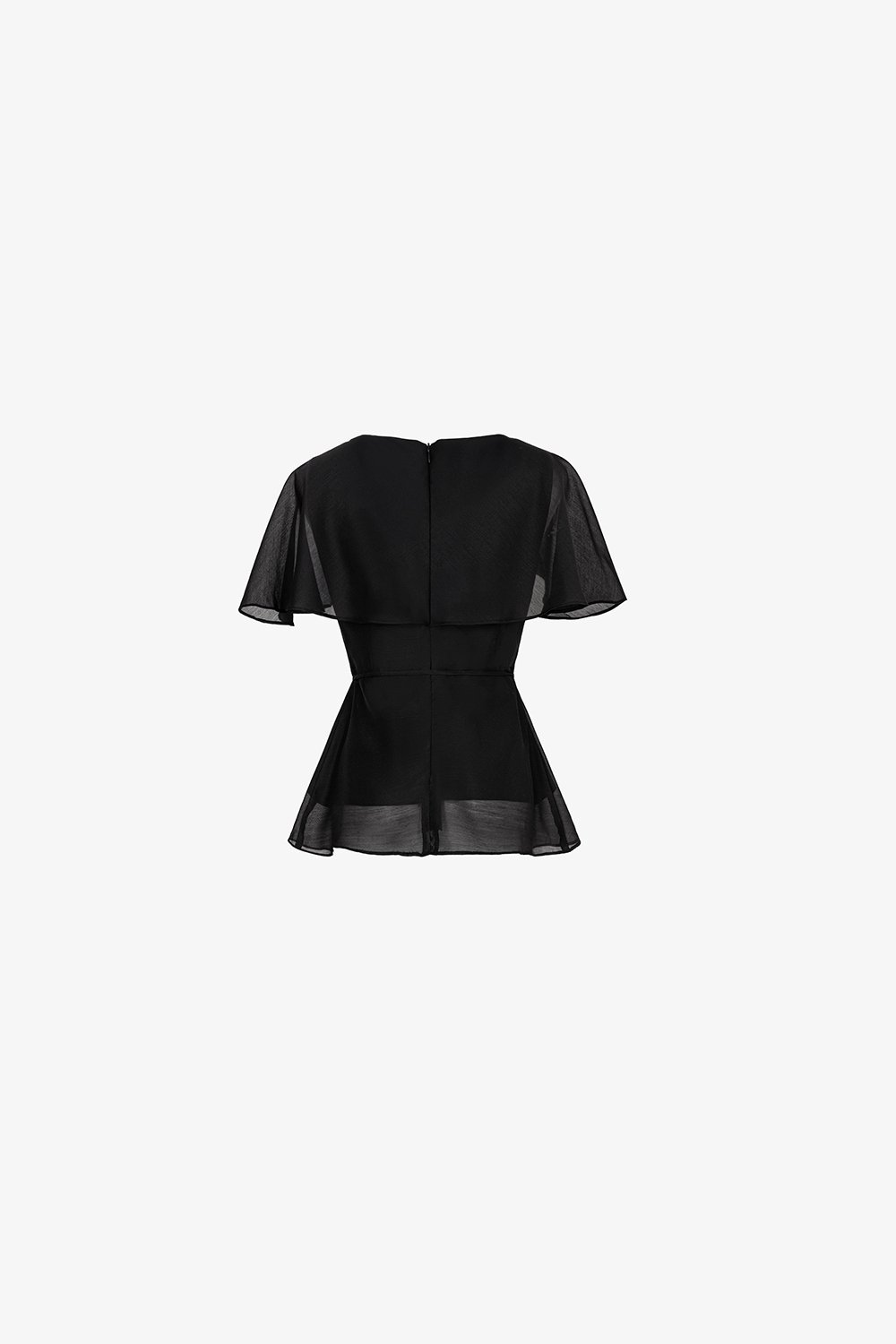 Áo kiểu peplum màu đen đính hoa eo