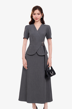 Áo công sở màu xám cổ xẻ V