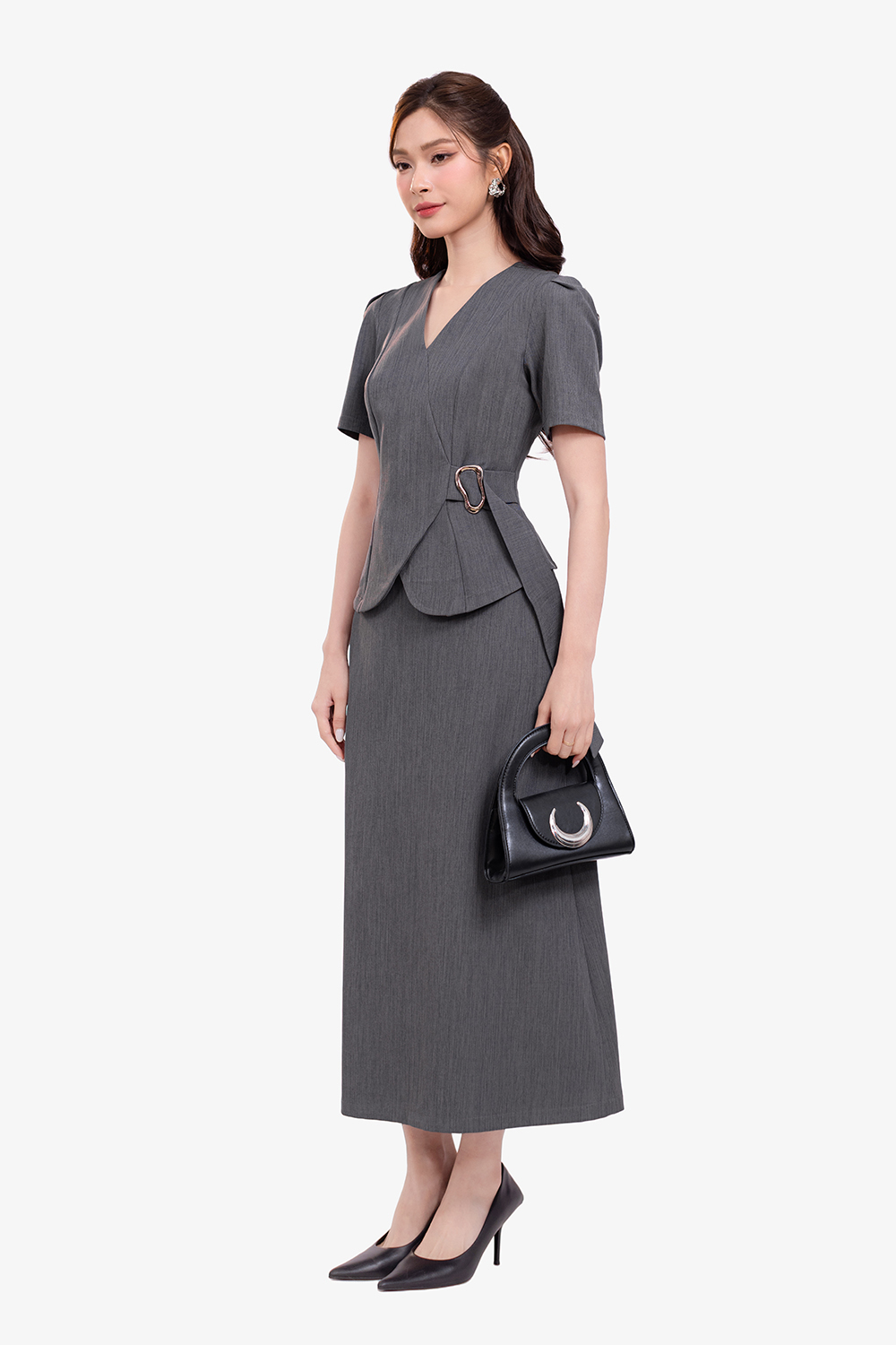 Chân váy chữ A trơn màu xám