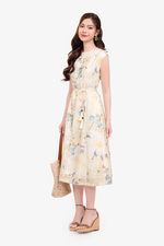 Đầm hoa dáng chữ A thắt nơ eo