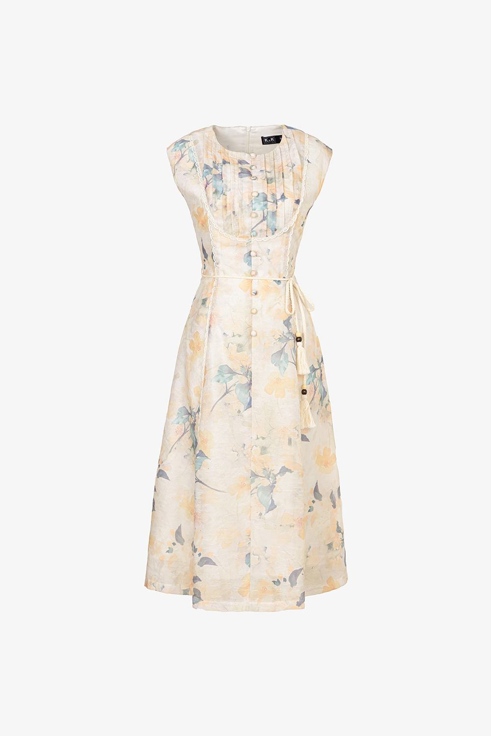 Đầm hoa dáng chữ A thắt nơ eo