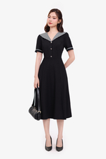 Đầm đen công sở dáng xòe cổ thủy thủ