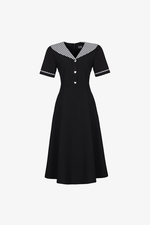 Đầm đen công sở dáng xòe cổ thủy thủ