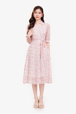 Đầm hoa dáng xoè nhấn eo nơ